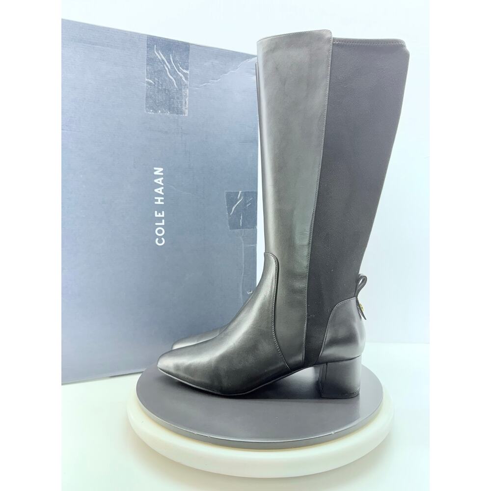 Cole Haan GO TO BLOCK Womens Size 9B Black Leather Knee-High Boots Block Heel